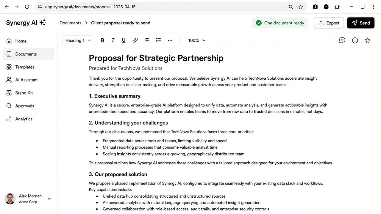 Synergy AI finished client proposal document ready to send